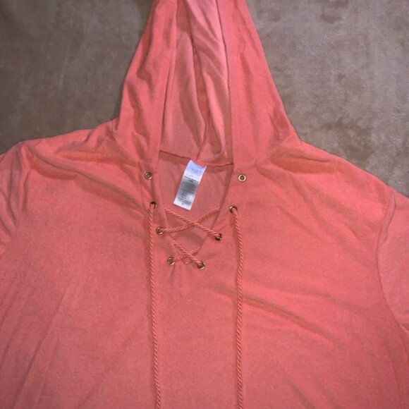 Time and Tru Women 2xl Coral Terry Cloth Tie Tunic Swim Cover Up Hooded Top (Q) - Picture 3 of 6
